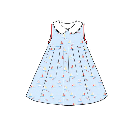 preorder GSD2376 Blue Red Sailboat Sleeveless Dress Girls Clothes 202503