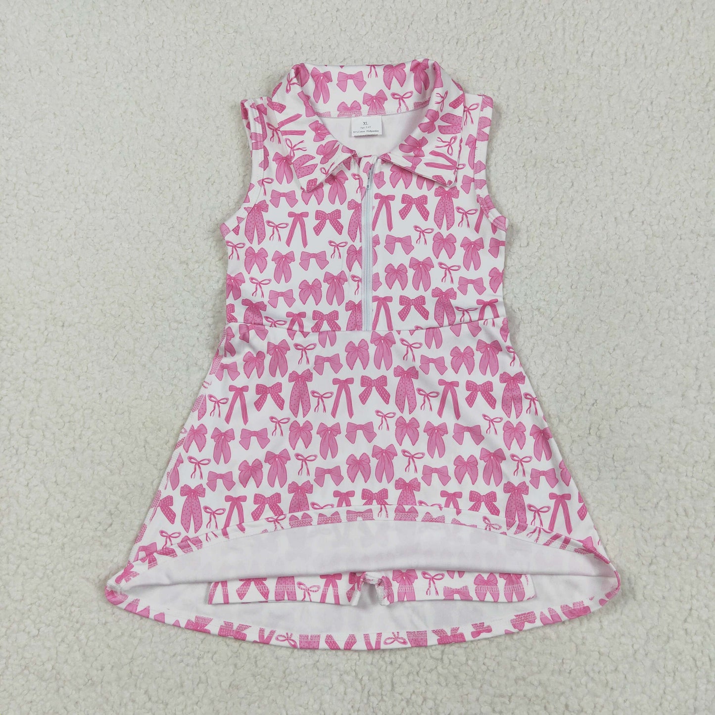GSD2379 Yoga outfit White Pink Bows Zippy Polo Sleeveless Dress Girls Clothes 202505 RTS