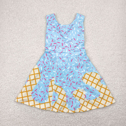 GSD2380 Yoga outfit Sky Blue Bow Fireworks Plaid Sleeveless Dress Girls Clothes 202505 RTS Local Warehouse