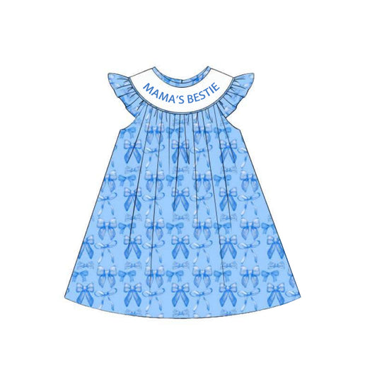 preorder GSD2383 Mama's Bestie Blue Bows Fly Sleeve Dress Girls Clothes 202503