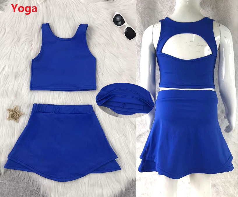 preorder GSD2392 Yoga Suits Pure Navy Blue Sleeveless Vest Skirts Shorts Sets Girls Boutique Outfits 202503