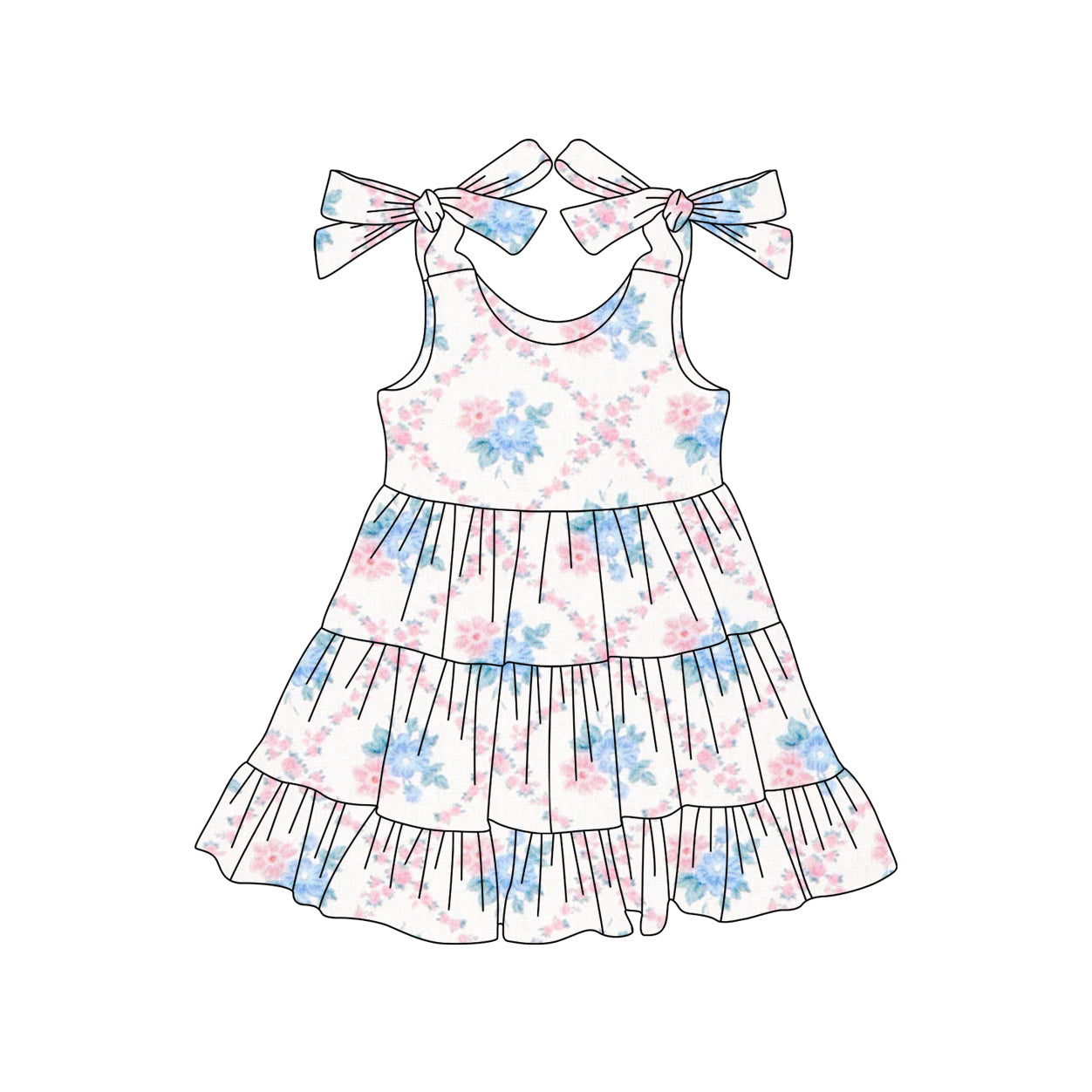 preorder GSD2401 Pink Blue Flower Ruffle Sleeveless Dress Girls Clothes 202503