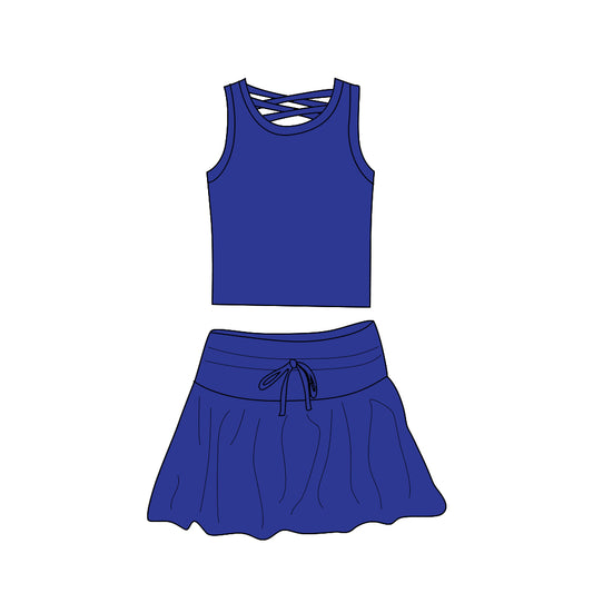 preorder GSD2403 Pure Dark Blue Yoga Sleeveless Vest Skirts Shorts Sets Girls Boutique Outfits 202503