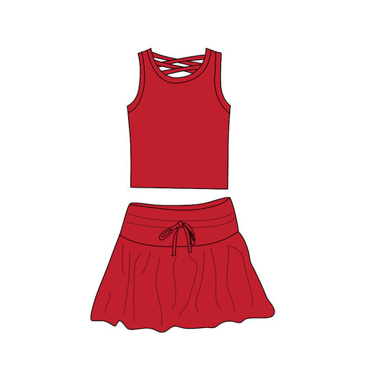 preorder GSD2404 Pure Red Yoga Sleeveless Vest Skirts Shorts Sets Girls Boutique Outfits 202503