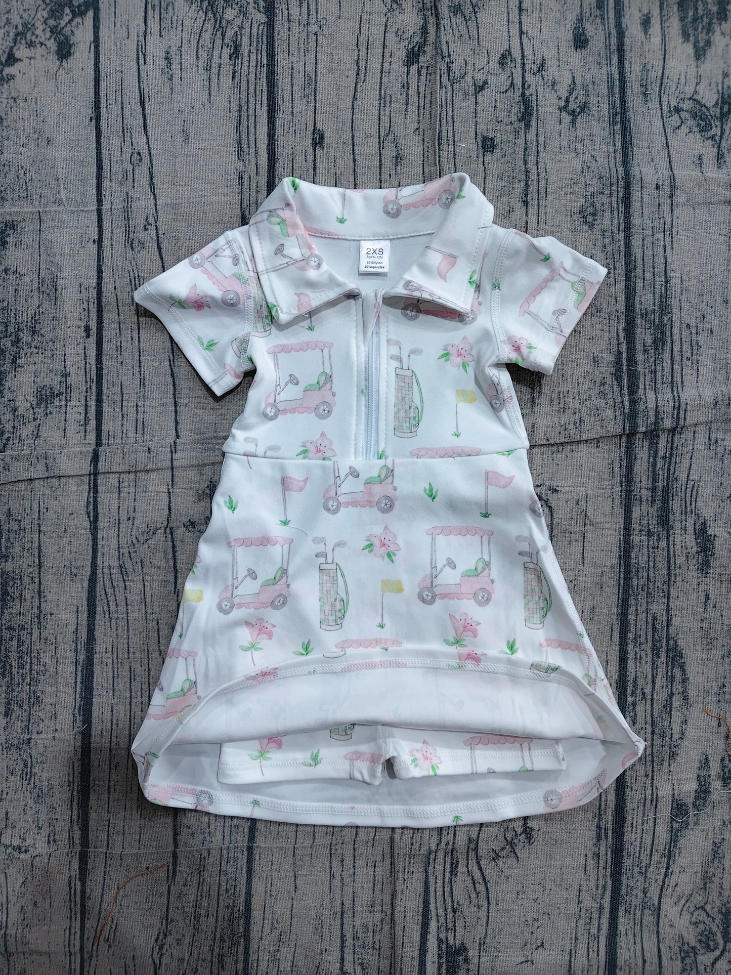 NEW NO MOQ Preorder GSD2410 Golf White Zip Collar Short Sleeve Yoga Dresses for Girls 202604