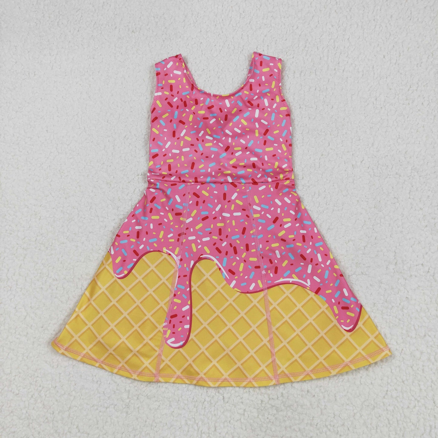 GSD2417 Pink Waffle Ice Cream Sleeveless Romper Yoga Dress Girls Boutique Clothes 202506 RTS