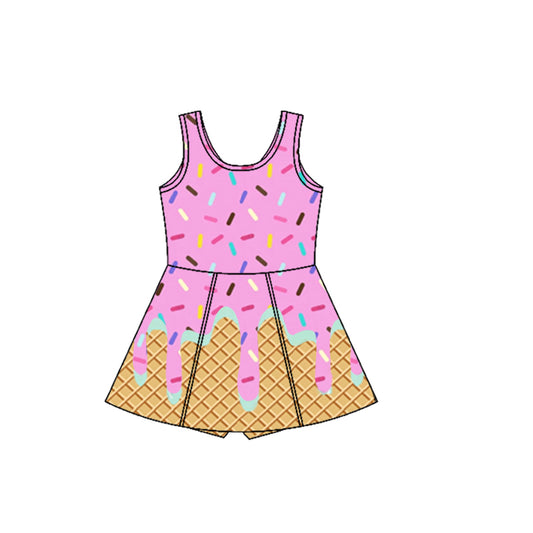 Preorder GSD2419 Purple Waffle Ice Cream Sleeveless Romper Yoga Dress Girls Boutique Clothes 202503