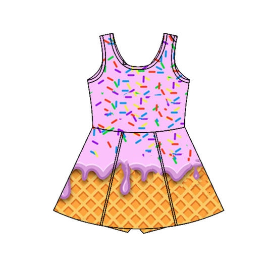 Preorder GSD2425 Purple Waffle Ice Cream Sleeveless Romper Yoga Dress Girls Boutique Clothes 202503