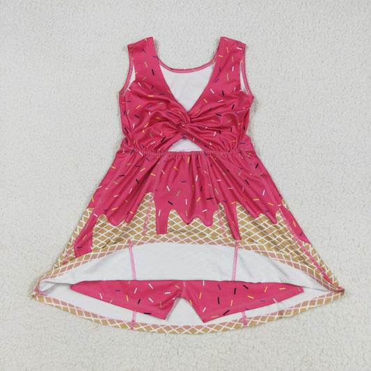 GSD2427 Rose Red Drip Ice Cream Sleeveless Girls Yoga Dress 202507 RTS