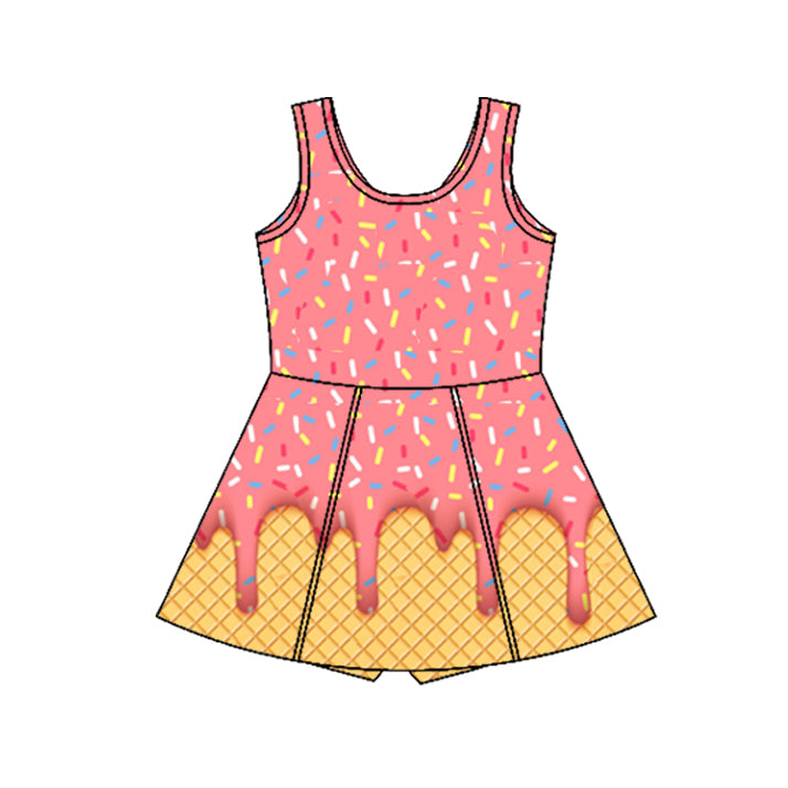 Preorder GSD2428 Orange Pink Ice Cream Sleeveless Romper Yoga Dress Girls Boutique Clothes 202503