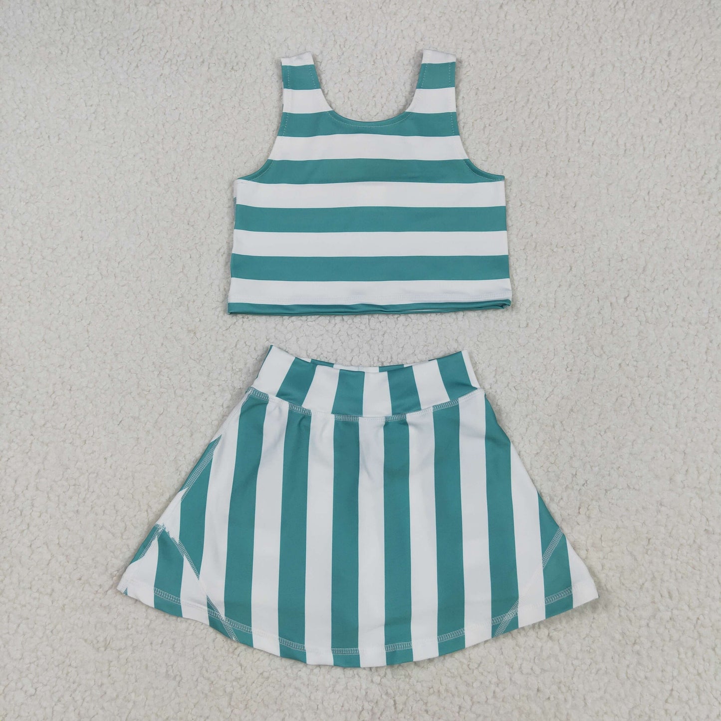 GSD2432 Kids Yoga Set Green White Stripe Sleeveless Vest Skirts Shorts Sets Girls Boutique Outfits 202505 RTS