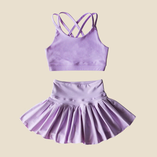preorder GSD2434 Kids Yoga Set Light Purple Sleeveless Vest Skirts Shorts Sets Girls Boutique Outfits 202504