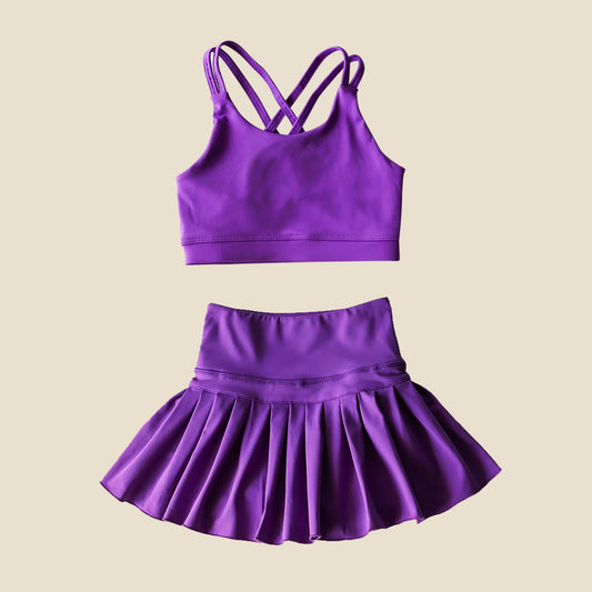 preorder GSD2435 Kids Yoga Set Dark Purple Sleeveless Vest Skirts Shorts Sets Girls Boutique Outfits 202504