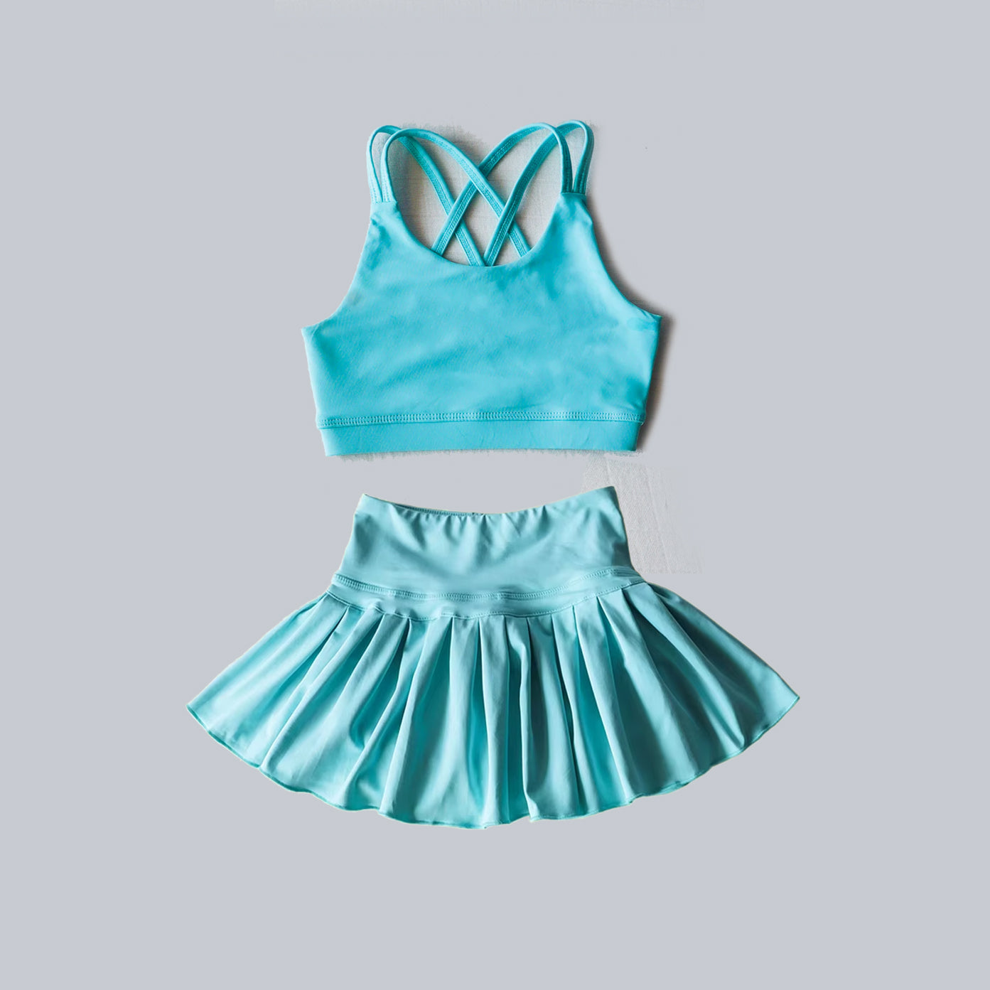 preorder GSD2440 Kids Yoga Set Blue Green Sleeveless Vest Skirts Shorts Sets Girls Boutique Outfits 202504