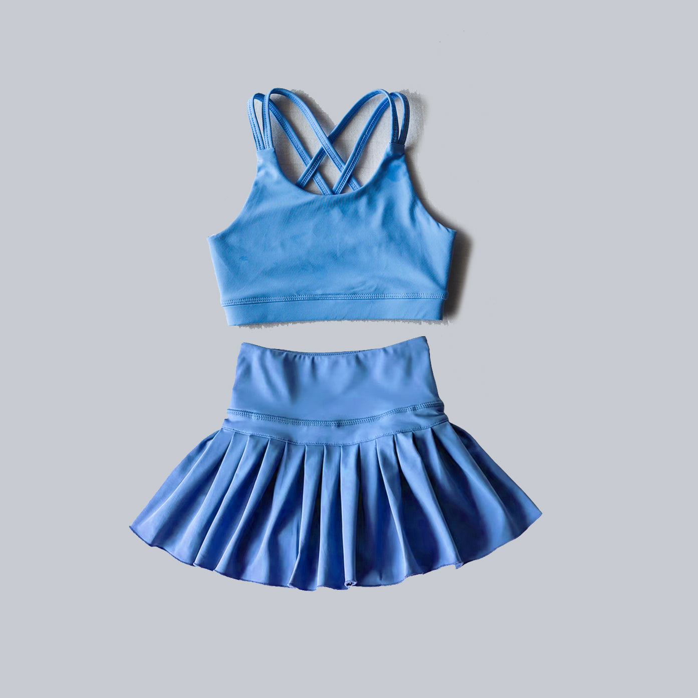 preorder GSD2441 Kids Yoga Set Blue Sleeveless Vest Skirts Shorts Sets Girls Boutique Outfits 202504