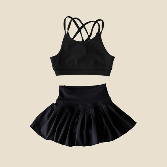 preorder GSD2443 Kids Yoga Set Black Sleeveless Vest Skirts Shorts Sets Girls Boutique Outfits 202504