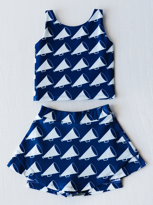 preorder GSD2451 Kids Yoga Set Speaker Megaphone Navy Blue Sleeveless Vest Skirts Shorts Sets Girls Boutique Outfits 202504