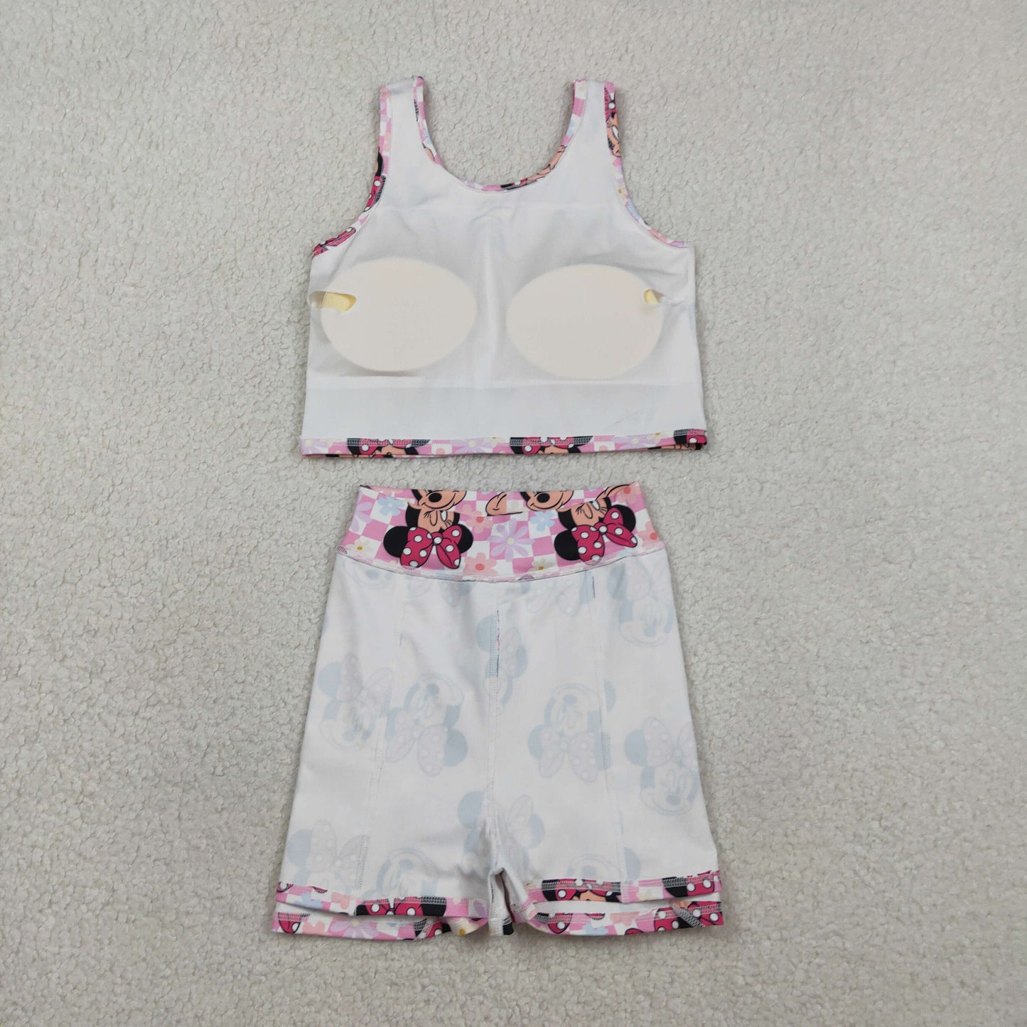 NEW GSD2460 Pink Plaid Flower Cartoon Mickey Mouse Minnie Sleeveless Vest Skirts Shorts Girls Yoga Sets 202602 RTS