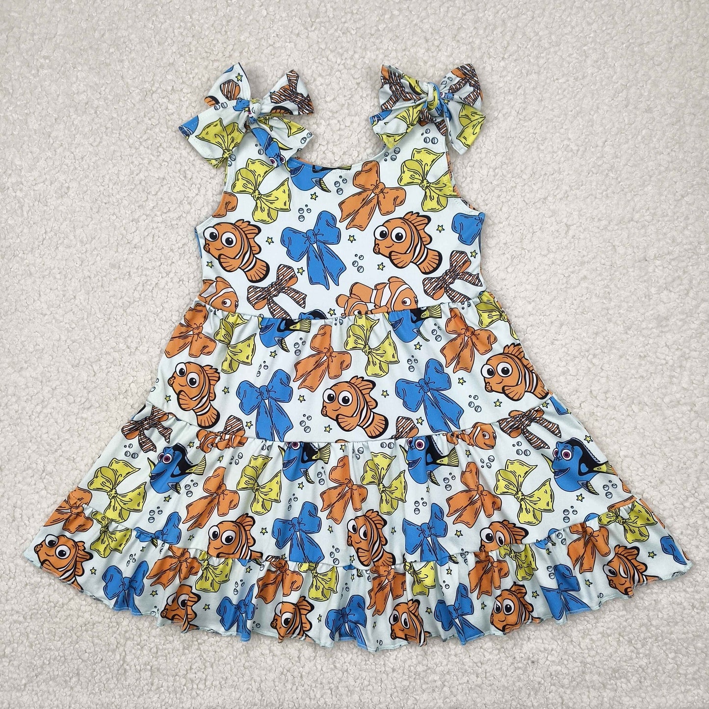 GSD2462 cartoon Finding Nemo orange blue ruffle sleeveless dress girls boutique outfits 20250404