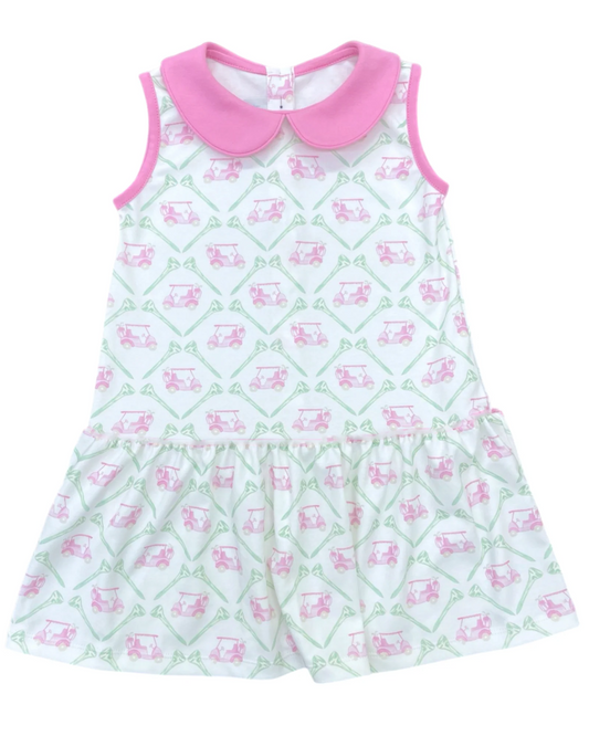 preorder GSD2467 Golf Sightseeing Car Pink Doll Collar Sleeveless Dress Girls Boutique Outfits 202504