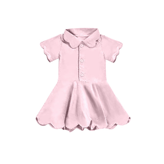 Preorder GSD2471 Kids Yoga Dress Pure Pink Polo Button Short Sleeve Dress Girls Boutique Clothes 202504