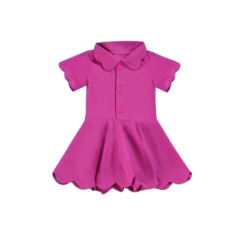 Preorder GSD2476 Kids Yoga Dress Pure Purple Red Polo Button Short Sleeve Dress Girls Boutique Clothes 202504