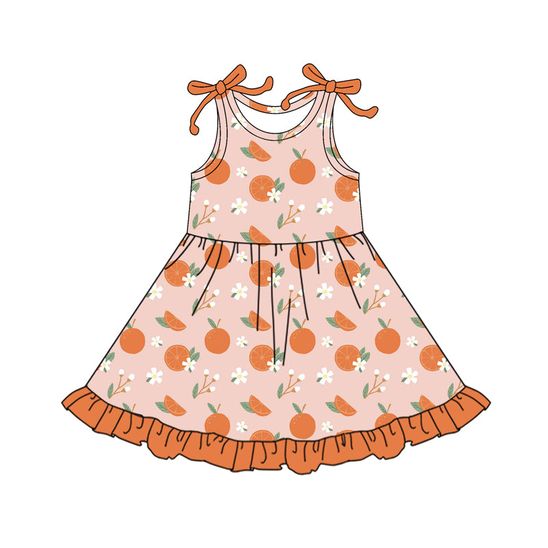 preorder GSD2477 Orange Flower Ruffle Sleeveless Dress Girls Boutique Outfits 202504