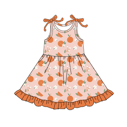 preorder GSD2477 Orange Flower Ruffle Sleeveless Dress Girls Boutique Outfits 202504