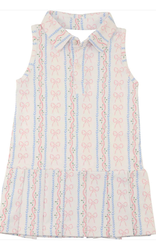 preorder GSD2484 Pink Blue Stripe Bows Polo Sleeveless Dress Girls Boutique Outfits 202504