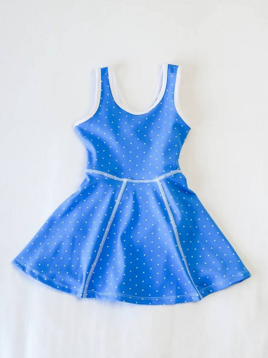 Preorder GSD2488 Kids Yoga Dress Blue Dot Sleeveless Dress Girls Boutique Clothes 202504