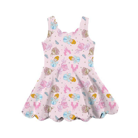 Preorder GSD2489 Kids Yoga Dress Pumpkin Car Princess Pink Sleeveless Dress Girls Boutique Clothes 202504
