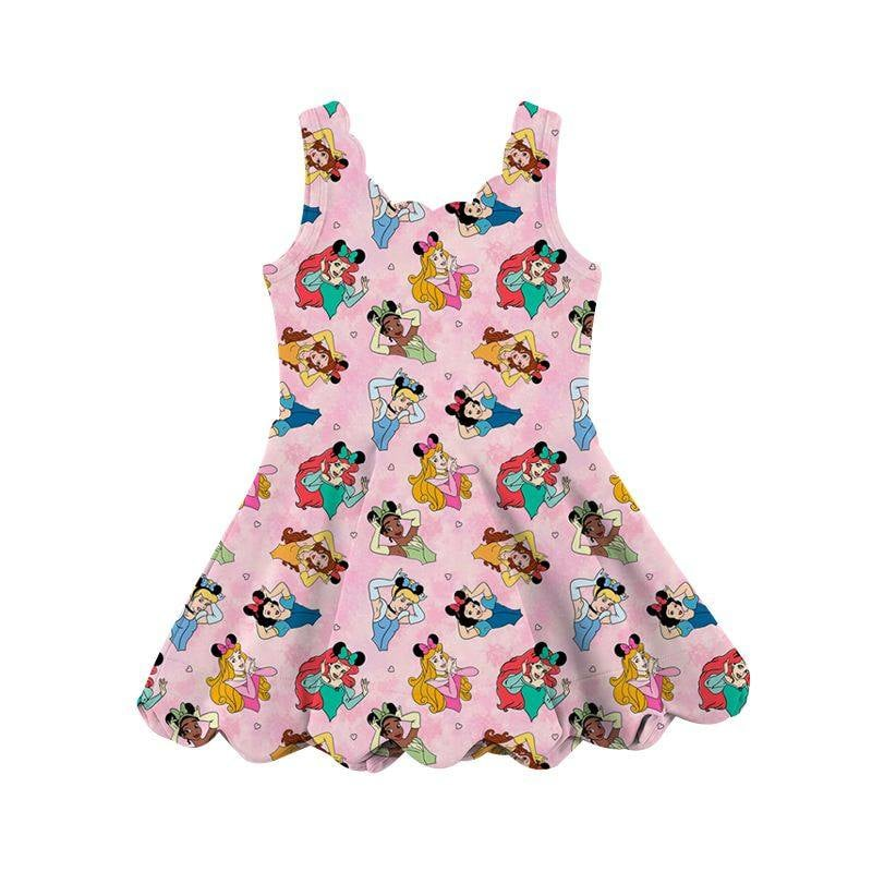 Preorder GSD2491 Kids Yoga Dress Disney Princess Pink Sleeveless Dress Girls Boutique Clothes 202504