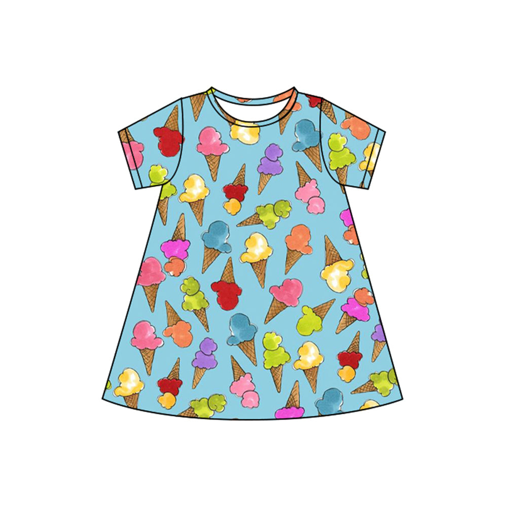 preorder GSD2498 Ice Cream Blue Green Short Sleeve Dress Girls Boutique Outfits 202504