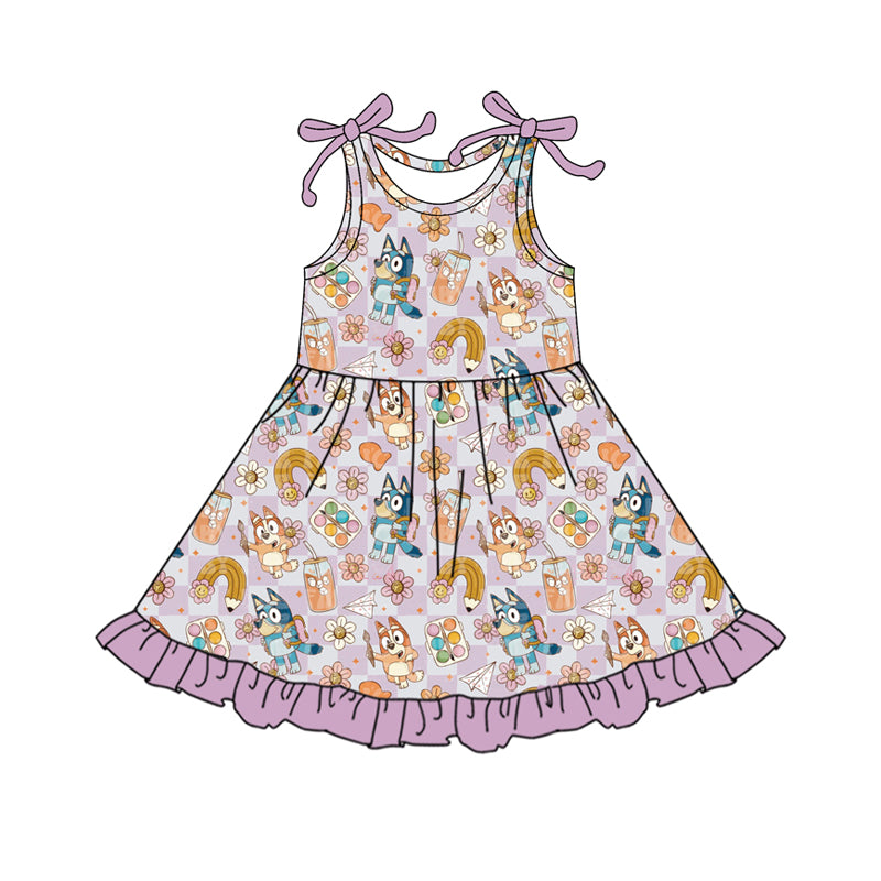 preorder GSD2501 Cartoon Bluey Purple Sleeveless Dress Girls Boutique Outfits 202504