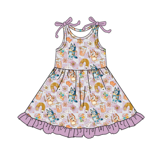 preorder GSD2501 Cartoon Bluey Purple Sleeveless Dress Girls Boutique Outfits 202504