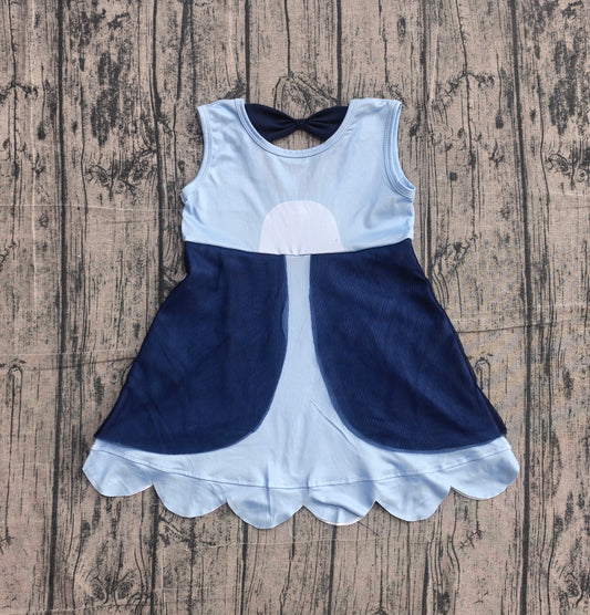 NO MOQ Preorder GSD2515 Cartoon Blue Wave Ruffle Sleeveless Dresses for Girls 202604