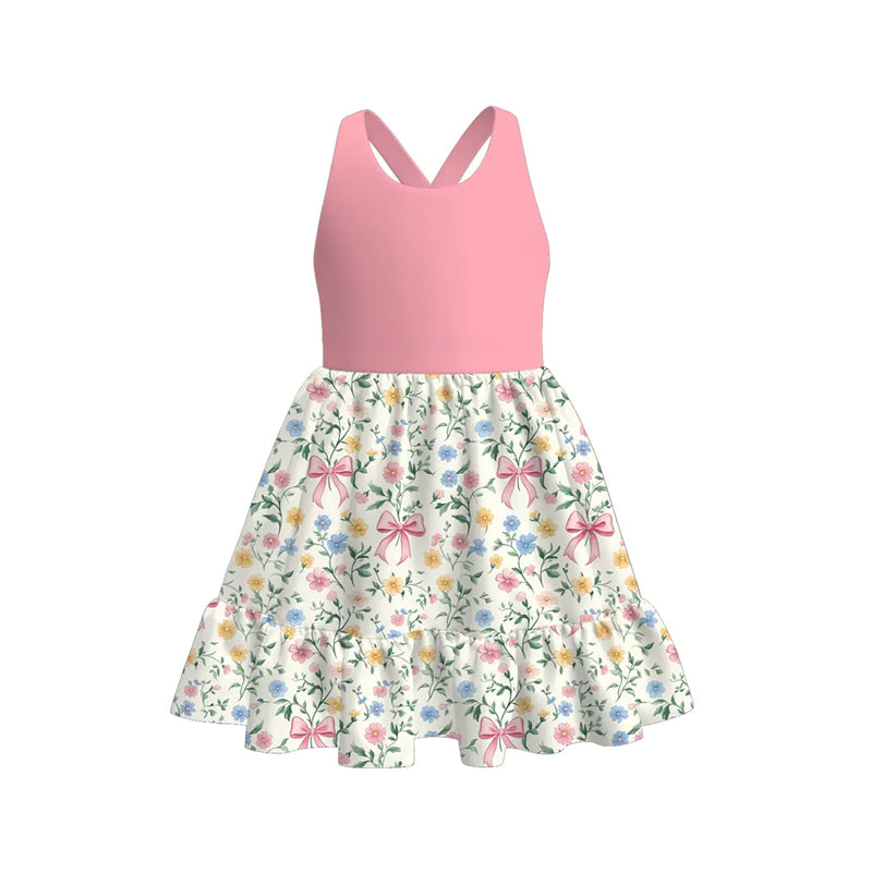 Preorder GSD2525 flower pink sleeveless dress Girls Boutique Summer clothes 202504