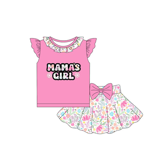 preorder GSD2528 Mamas girl Colored Floral Big Bow Pink Fly Sleeve Skirts Sets Girls Boutique Outfits 202504