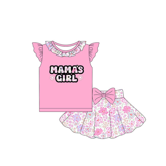 preorder GSD2530 Mamas girl Purple Pink Floral Big Bow Fly Sleeve Skirts Sets Girls Boutique Outfits 202504