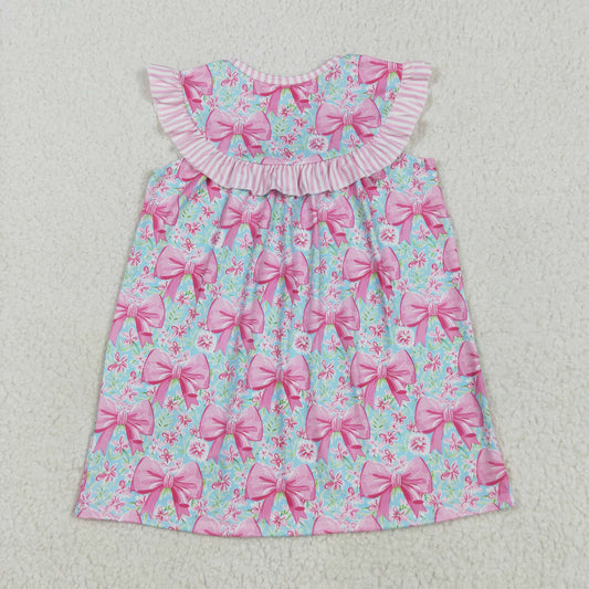 GSD2534 I Love Dad Embroidered Blue Pink Bows Fly Sleeve Dress Girls Boutique Summer Clothes 202505 RTS