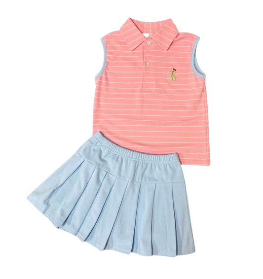 preorder GSD2536 Yoga Wear Orange Pink Stripe Polo Sleeveless Top Blue Skirts Shorts Sets Girls Boutique Outfit 202504