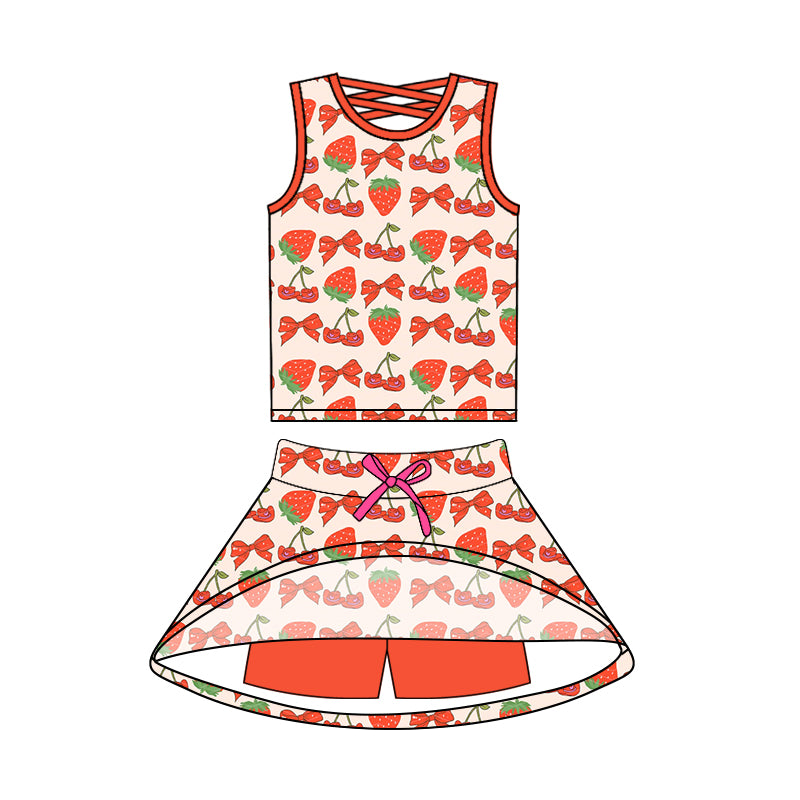 preorder GSD2539 Yoga Wear Strawberry Red Sleeveless Top Skirts Shorts Sets Girls Boutique Outfit 202504