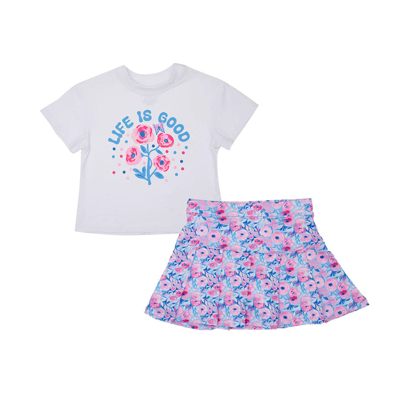 Preorder GSD2551 Sweeter Girls Clothing White Purple Flower Short Sleeve Skirts Shorts Sets Girls Boutique Clothes 202505
