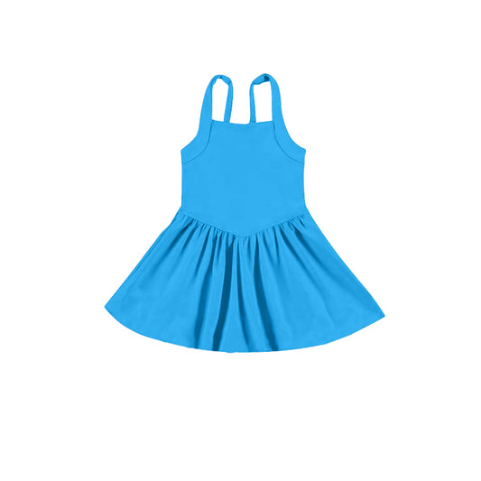 preorder GSD2556 Pure Blue Sleeveless Tunic Ruffle Yoga Dress Girls boutique outfit 202505