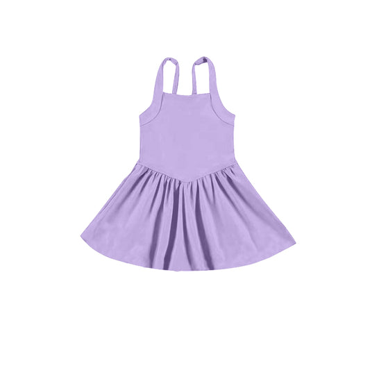 preorder GSD2559 Pure Purple Sleeveless Tunic Ruffle Yoga Dress Girls boutique outfit 202505
