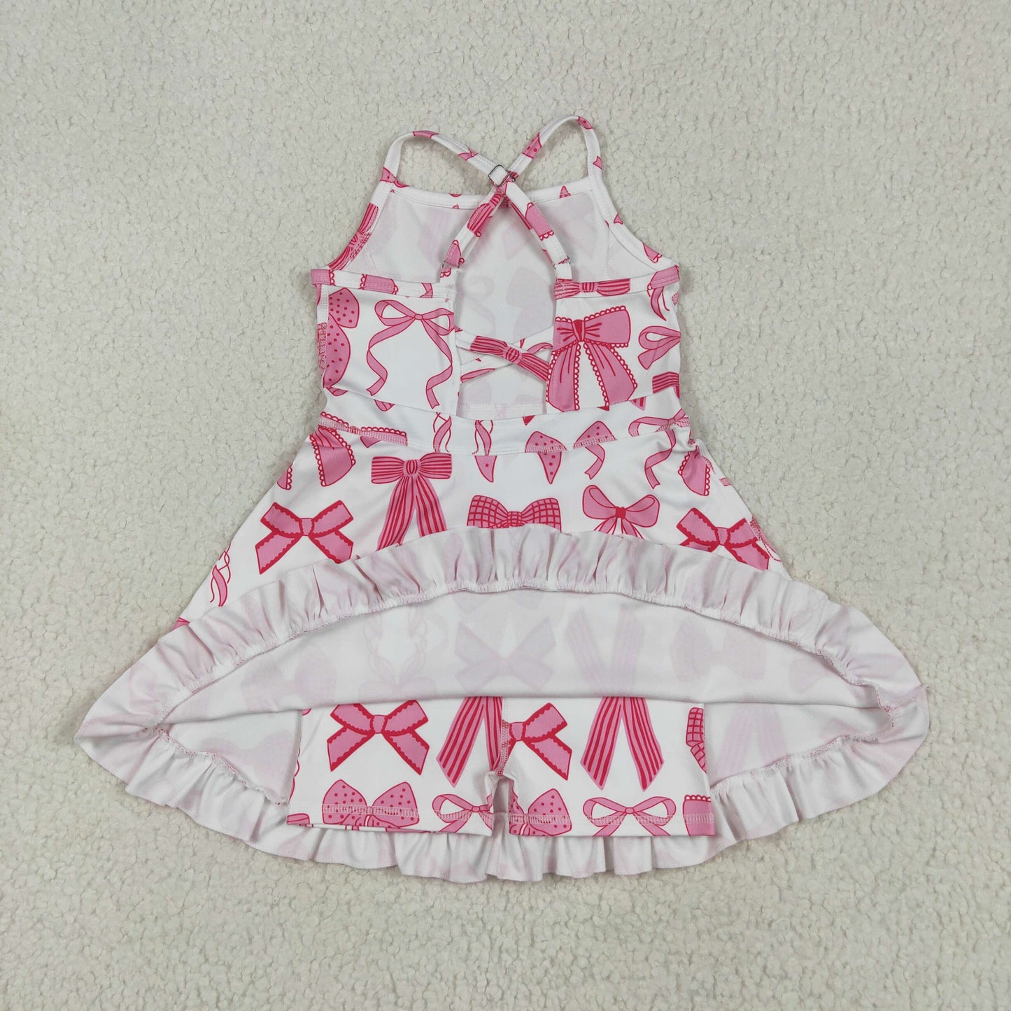 GSD2564 Pink Bows White Ruffle Sleeveless Yoga Dress Girls boutique RTS US Local Warehouse