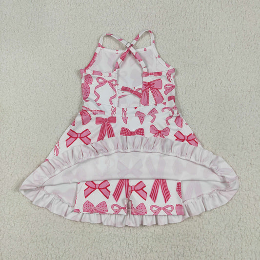 GSD2564 Pink Bows White Ruffle Sleeveless Yoga Dress Girls boutique RTS US Local Warehouse