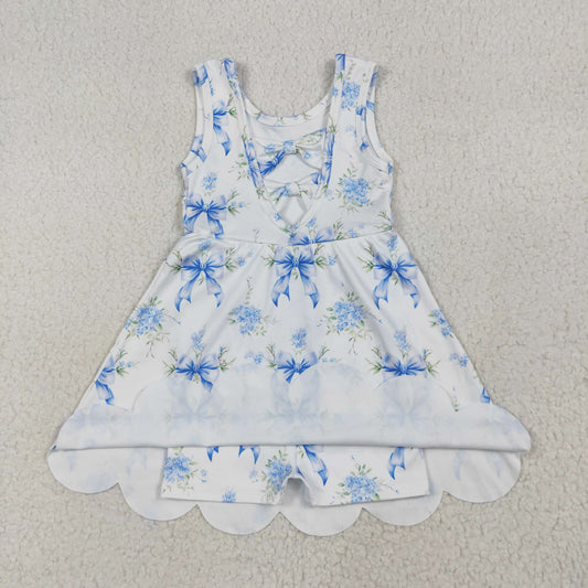 GSD2587 Bows Flower White Ruffle Sleeveless Girl Boutique Yoga Dress 202506 RTS