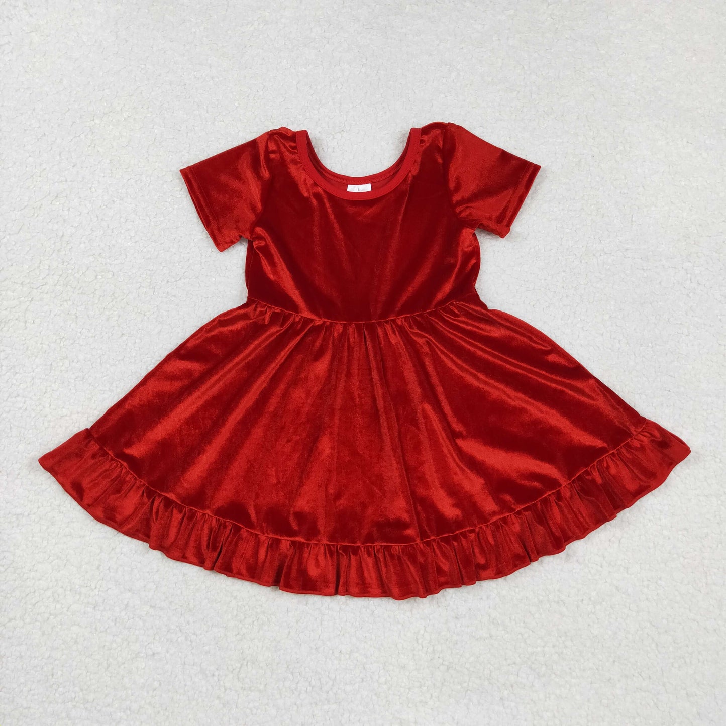 GSD2614 Christmas Red Velvet Short Sleeve Dresses for Girls 202508 RTS