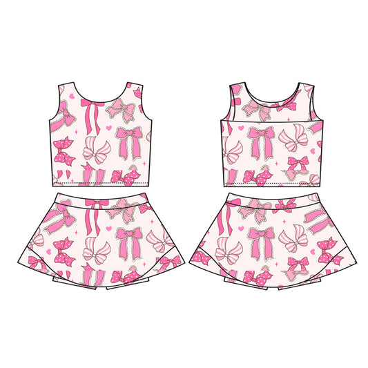 preorder GSD2624 Girls Yoga Clothing Pink Bows Sleeveless Skirts Sets 202505